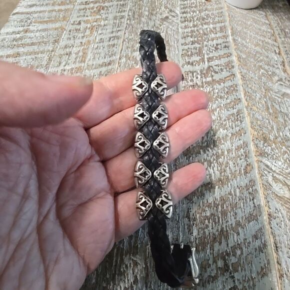 Vintage 1994 Brighton Roped Heart Braid Bandit Brown Silver Buckle Bracelet 11" - Picture 4 of 9